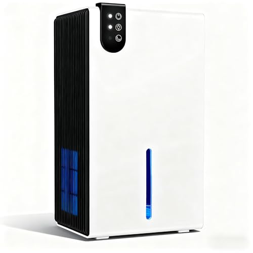 Image of 98 OZ Small Dehumidifier for Home 1000 Sq Ft, Quiet Dehumidifier with Drain Hose, Auto Shut-Off, Sleep Mode, 7-Color Light for Basement, Bedroom, Bathroom, Closet, RV (Cream Black)