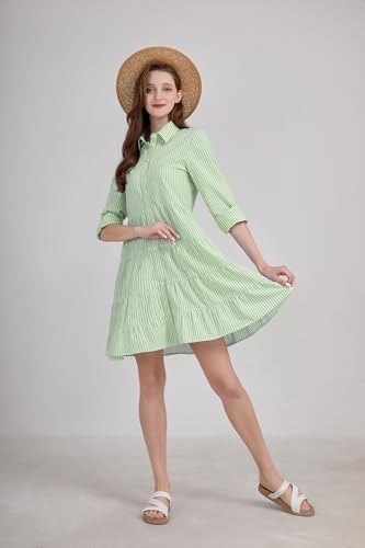 Image of utcoco Womens Striped Button Down Midi Shirt Dress Casual Loose Cuffed Long Sleeve Mid Long Dresses