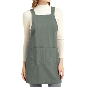 ELEZAY Aprons for Women with Pockets Plus Size Comfort Cross Back No Tie Cotton Linen Apron Pinafore