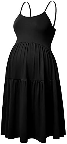 GINKANA Women's Sleeveless Maternity Dress Adjustable Strappy Summer Beach Swing Dress Casual Fit,Black,M