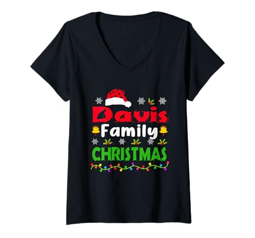 Femme Davis Family Christmas Matching Personalised Funny Xmas T-Shirt avec Col en V