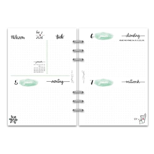 SinnWunder® 2026 Premium Kalendereinlagen - 2 Tage pro Seite bzw. 4 Seiten pro Woche – Größe Din A5 - LetteringSinn