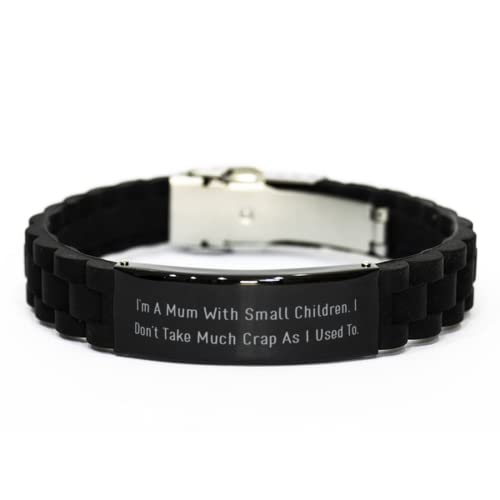 Sarcastic Mum, I'm A Mum with Small Children. I Don't Take Much Crap As, Mum Black Glidelock Clasp Bracelet from Son Daughter