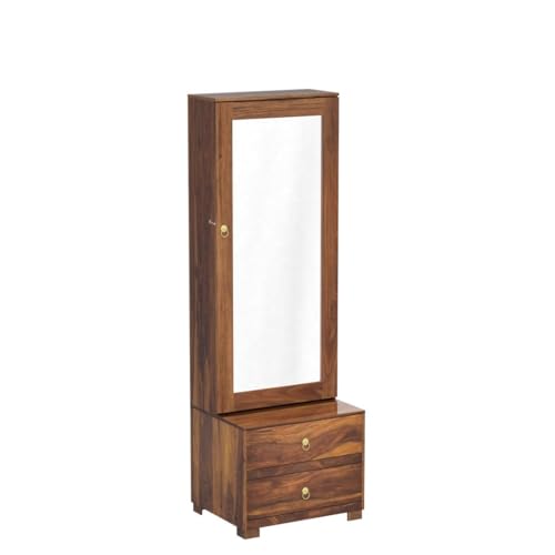 Image of Solid Wood Wooden Dressing Table For Bedroom With 2 Drawer, Mirror And Huge Storage Space | Long Dresser Table With Mirror | (Classic-Style-02) - Yellow