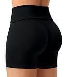 Sunzel Women's No Front Seam High Waisted Fold Over Waist Biker Shorts