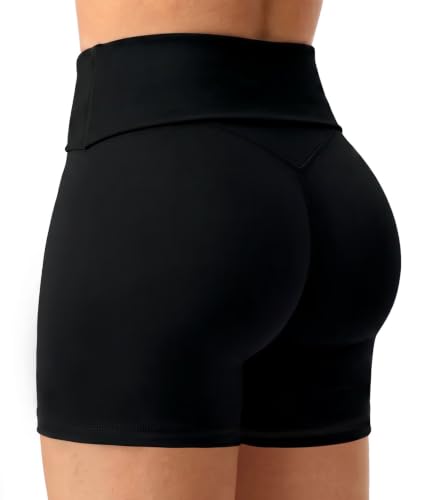 Sunzel Women's No Front Seam High Waisted Fold Over Waist Biker Shorts