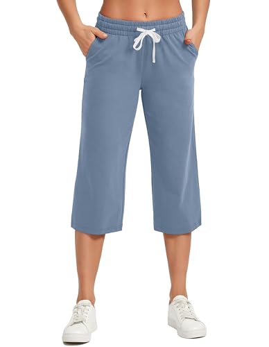 Image of SPECIALMAGIC Women Capri Pants Cotton Yoga Wide Leg Pajama Pants Capris Sweatpants Sports