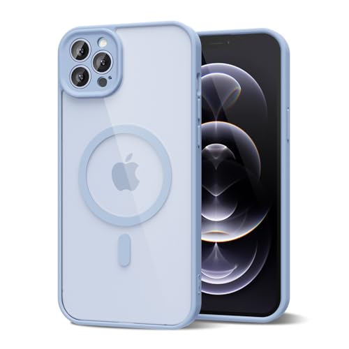 oakxco for iPhone 12 Pro Clear Case Magnetic Compatible with Magsafe, Girly Cute Slim Thin Mag Safe Phone Case for Women, Transparent Hard Shell Plastic & Silicone Bumper Camera Cover, Light Blue