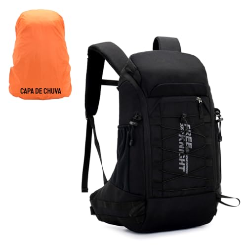 TOKSHOP Mochila Resistente 30 Litros Camping Viagem Trilha com Capa de Chuva Impermeável (Preto)