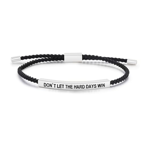 Be Kind of a B Tube Bracelet, Adjustable Hand Bradied Wrap Stainless Steel Handmade Engraved Inspirational Bracelet for Women To My Daughter/Best Friend Inspirational Jewelry (Win Silver+Black)