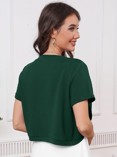 Image of Heymoments Women's Short Sleeve Bolero Shrugs Lightweight V-Neck Open Front Cropped Cardigan (S-2XL)