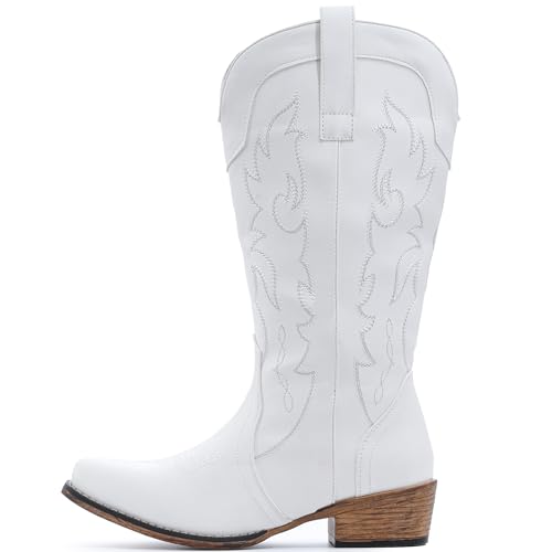 Image of IUV Cowboy Boots for Women Mid Calf Fashion Cowgirl Boots with Embroidery Western Snip Toe
