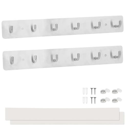 FOGAWA 2 Stück Hakenleiste Garderobe Kleiderhaken Wand mit 6 Haken Garderobenhaken Wandhaken Garderobenleiste Edelstahl für Schlafzimmer Bad Küche Wandgarderobe für Hut Schals Handtaschen (Weiß)