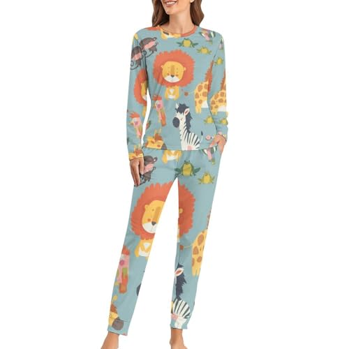 Ensemble De Pyjama Femme Lion Girafe : Vêtement de nuit manches longues et pantalon