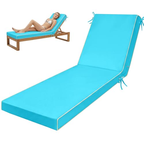 TaiBest Outdoor Chaise Lounge Cushions, Patio Lounge Chair Pads with Removable Washable Cover, Quick Dry Foam Cushions for Pool, Lawn, Deck (1, Teal Blue（72X21X3inch）)