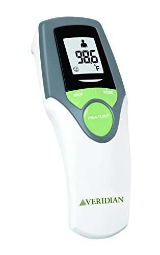 Image of Veridian Healthcare Infrared Thermometer | Forehead Measurements | 1-Second Readout | Hygienic Non-Contact | Whole Family Care | 3-Year Warranty (Pack of 2)