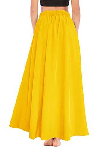 Afibi Women's High Waist Skirt Tie Front A-Line Flowy Long Maxi Skirts With Pockets (Small, Yellow) #TOP4