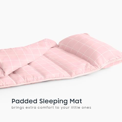 Image of Wake In Cloud - Toddler Nap Mat with Pillow and Blanket, for Kids Boys Girls Ages 3 Plus in Kindergarten Daycare Preschool Pre K, Roll Up Sleeping Bag, Gingham Grid Checkered