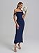 KUTUMAI Off The Shoulder Maxi Long Dress Corset Ruched Bodycon Cocktail Formal Wedding Guest Dresses for Women Navy M
