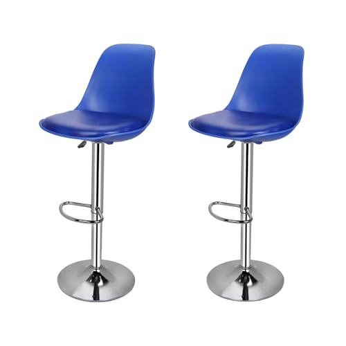 activa Rapid Bar Stool Chair with Adjustable Height|Comfortable Padded Seat & Footrest Chair|Modern Counter & Kitchen Seating for Home/Bar/Cafe |Durable Metal Stool Chair (Blue, Set 2)