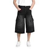[FOMANSH] ショートパンツ デニム七分丈 デニムショーツ ジーンズショート カーゴポケット 通気性 ビッグサイズ対応 太ももゆとり ゆったり 夏