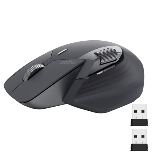 Rapoo MT760Mini Bluetooth Wireless Mouse - Bluetooth 5.0 and 2.4GHz Multi-Mode Connection, Support 4 Devices, M+ Cross Computer Technology, 11 Programmable Buttons, Matte Black