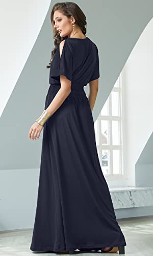 Image of KOH KOH Womens Split Sleeves Smocked Elegant Cocktail Long Maxi Dress