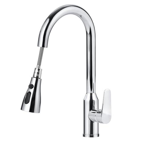 SKY-TOUCH Kitchen Faucet Tap with Pull Down Sprayer 3 Spray Mode High Pressure Faucet - Stainless Steel Sink Mixer Tap 80CM Water Inlet Pipe 1/2 pipe 15mm diameter Hot Cold Water Faucet