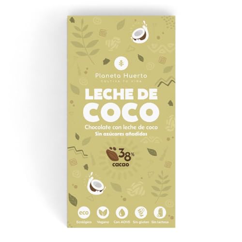 PLANETA HUERTO | Tableta Chocolate con Leche de Coco 38% Ecológica 100 g – Sin Azúcares Añadidos – Vegano, Sin Gluten y Sin Lactosa