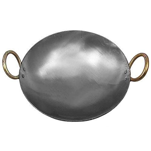 Image of Iron Deep Bottom Kadai with Gas Lighter and Knife, Frying Pan for Cooking, Handmade Loha, Lokhandi - 8 inch 20 cm 1.5 Liter