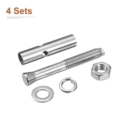 Image of DTGN M10 x 80 Hex Expansion Bolts - 4Pack - Good for Concrete Dry Brick Block Walls - 304 Stainless Steel - Silver
