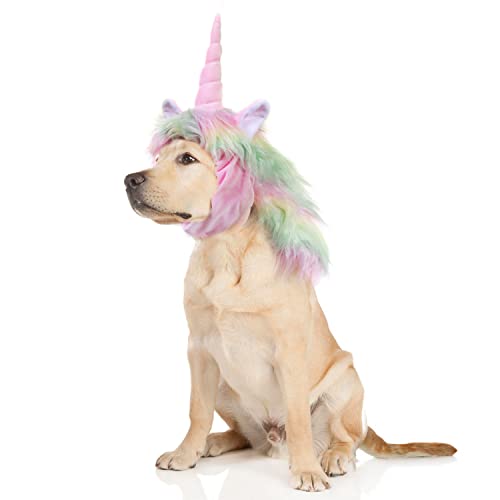 Funny Reindeer Moose Dog Costume - Cute Furry Pet Wig for Halloween & Christmas, Unicorn-Colorful, Size M
