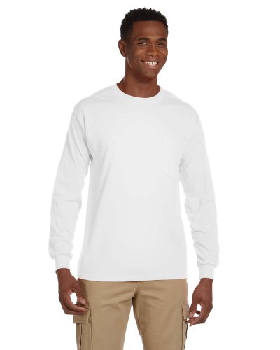Gildan Ultra Cotton 100% Cotton Long Sleeve T-Shirt with Pocket-3XL (White)