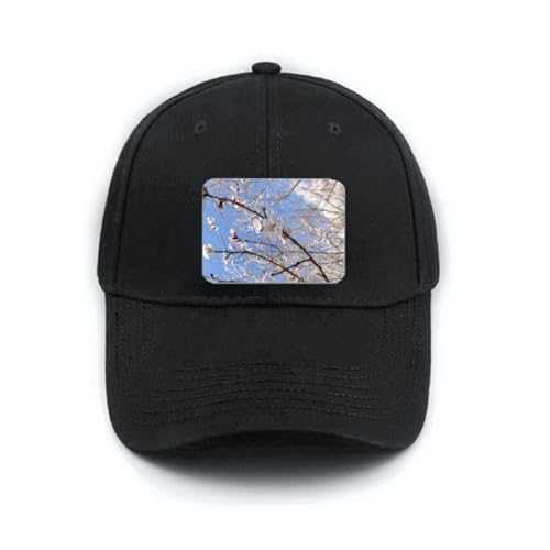 Casquette de baseball noire réglable anti-UV motif branches de cerisier pour adulte