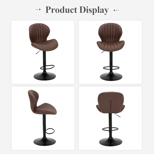 COLAMY バースツール 2点セット モダンな回転バーチェア 調節可能なフェイクレザー布張りバースツール カウンターの高さ 高い背もたれ付き バー キッチン アイランド ダイニング ブラウン