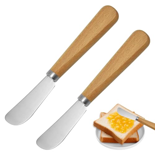Dongnesi 2Pack Butter Spreader, Butter Knives, Cheese Knife, Multi-Function Spreading knives Gadgets, Stainless Steel Cheese Cutter With Wooden Handle, Jam Curler for Smooth Spreading Cream