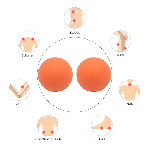 Massageball Faszienball Hart in Lacrosse Ball Größe für Rücken Beine Füße Hände. Triggerpunktball für Tiefengewebsmassage Myofasziale Muskel Entspannung Plantarfasziitis Yoga Pilates 2 Stück (Orange)
