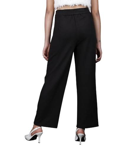 Image of Noble Monk Women Regular Fit Casual Pant | High Waist Trouser | Wide Leg Baggy Korean Pants Trousers for Women Black