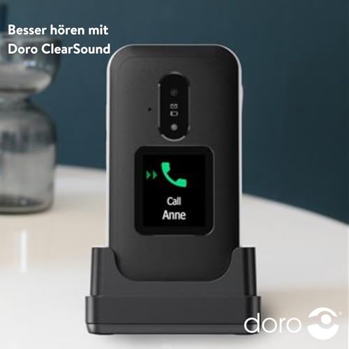 DORO Telefon – Doro Leva E30 – 4G Klapphandy für Senioren – 2,8 Zoll Display, externes Display, kontrastreiche Tasten, klarer Klang, Kamera – Doro Secure-Taste – Inklusive Ladestation – Schwarz/Weiß