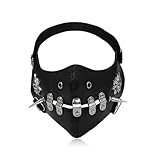 Cupimatch Leder Gotic Punk Motorrad Maske: Windschutz Staubschutz Gesichtsmaske Halbe Gesicht Bikermaske mit Nieten Schwarz Verstellbar für Motorradfahren Cosplay Festival Party Herren Damen