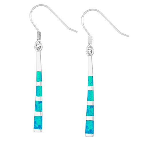 Sterling Silver Created Opal Long Dangle Earrings