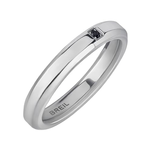 Breil, Anillo de acero inoxidable para hombre con superficie brillante y cristal negro, diseño simple y minimalista, Acero inoxidable acero inoxidable Circonita, Zirconia cúbica Breil, Anillo de acero inoxidable para hombre con superficie brillante y cristal negro, diseño simple y minimalista, Acero inoxidable acero inoxidable Circonita, Zirconia cúbica