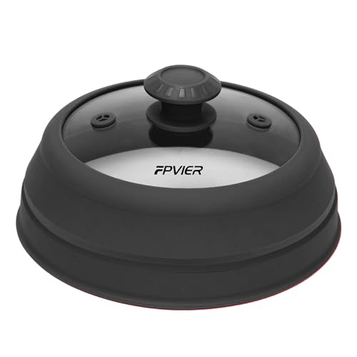 Image of Microwave Splatter cover, Glass Microwave Cover for Food, Guard Lid with Collapsible Silicone for 6-8 inch Plates & Bowls, Dishwasher Safe, Heat Resistant, BPA-Free, 9 inch Black