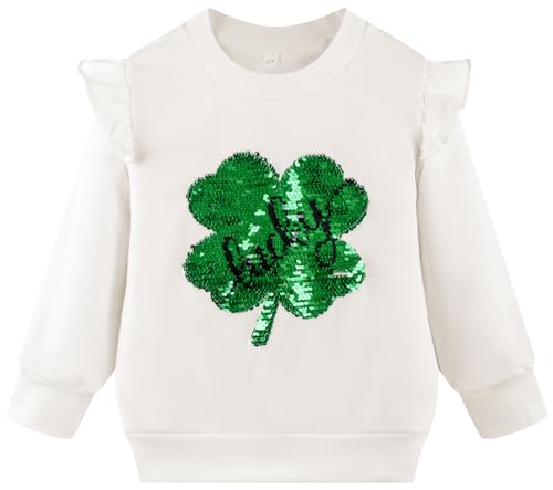 Akyzic Girls St Patricks Day Shirt Kids Long Sleeve Lucky Irish Sweatshirt Toddler Shamrock Paddy's Day Clovers St Patrick's Day Sweater 5t