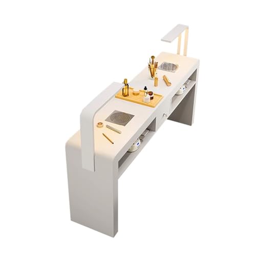 PA-DABAOO ネイルランプ付きマニキュアテーブル、ネイルパウダーコレクター付きホームサロンスパネイルデスク、美容サロン家具および機器用のプロフェッショナルネイルワークステーション,160cm