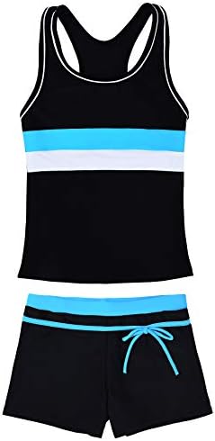 JerrisApparel Little Girls' Summer Two Piece Boyshort Tankini Kids Swimsuit (8-9/Tag Size 2XL, Black)