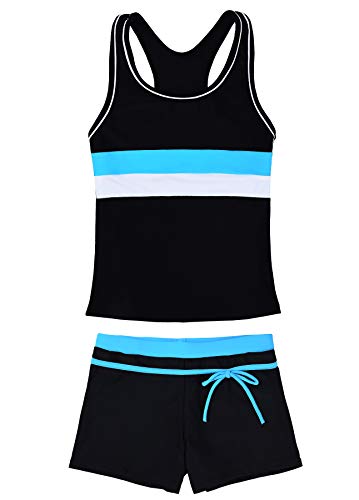 Jerrisapparel Little Girls' Summer Two Piece Boyshort Tankini Kids Swimsuit (8-9/Tag Size 2Xl, Black) #TOP4