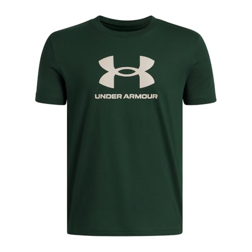 Under Armour Boys' Sportstyle Logo Short Sleeve T Shirt, (301) Forest Green / / Khaki Base, Medium