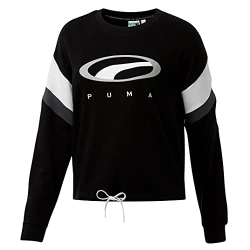 PUMA 90s Womens Crewneck Sweatshirt Graphic Logo Jumper 579401 01 Black