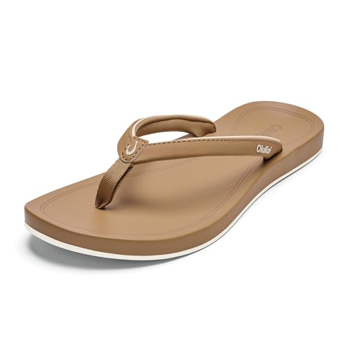 OLUKAI Uiki Womens Beach Sandal Quick-Dry Flip-Flop Slides Water Resistant Wet Grip Soles & Compression Molded Footbed Warm Sand/Warm Sand 9
